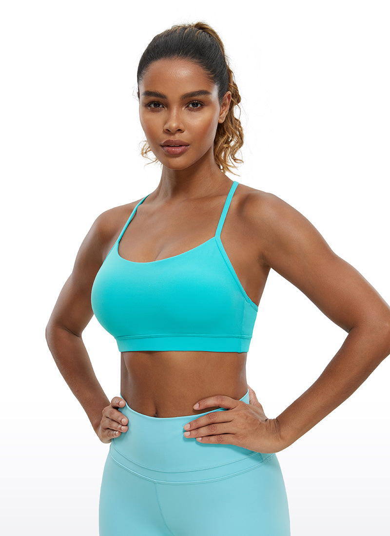CRZ YOGA Women's Yoga Light Support Butterluxe Sports Bra Y back Spectral Blue @model_info:Gigi