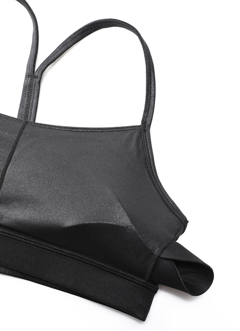CRZ YOGA Women's Yoga Light Support Butterluxe Sports Bra Y back Black Classic Leather