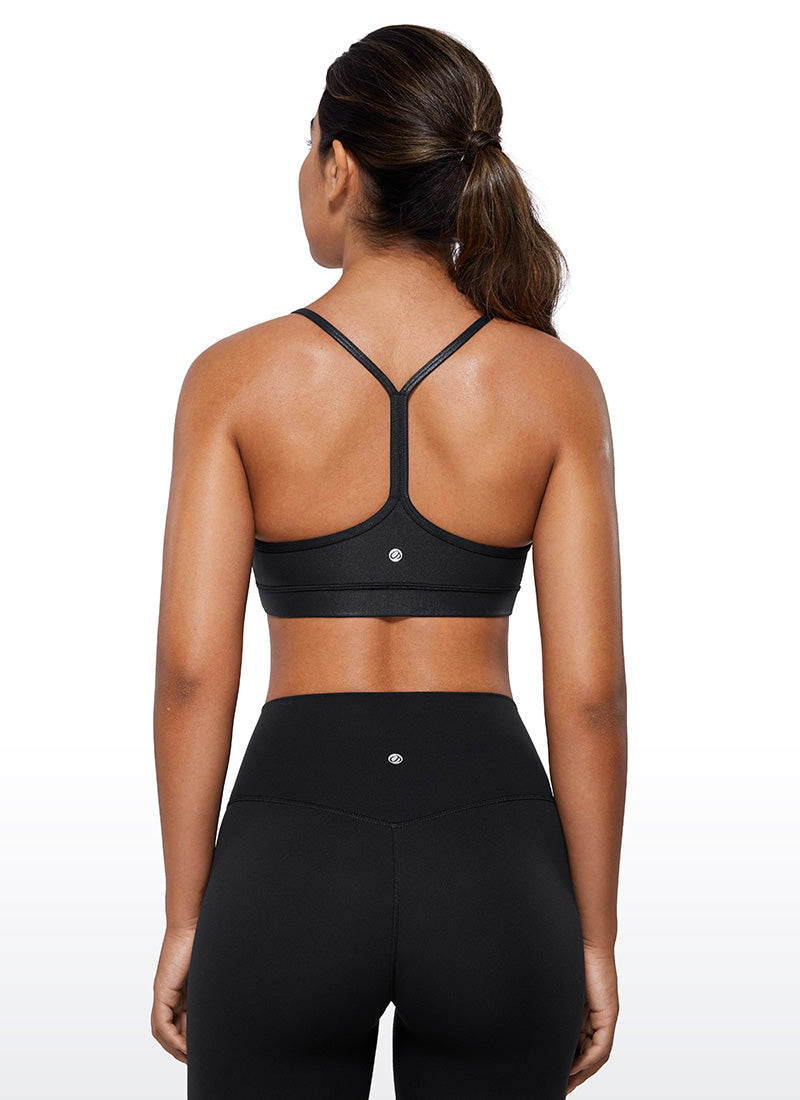 CRZ YOGA Women's Yoga Light Support Butterluxe Sports Bra Y back Black Classic Leather