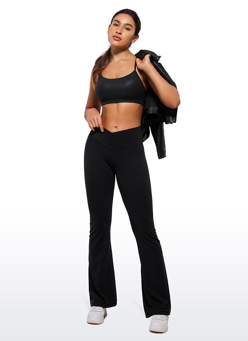CRZ YOGA Women's Yoga Light Support Butterluxe Sports Bra Y back Black Classic Leather