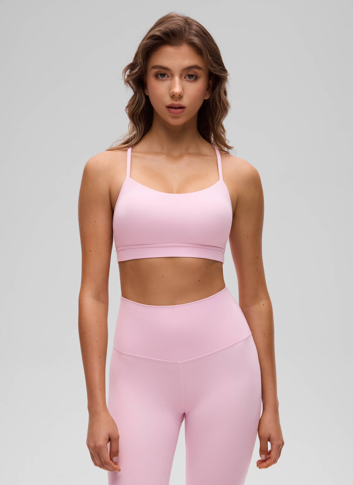 CRZ YOGA Women's Yoga Light Support Butterluxe Sports Bra Y back Pink Peony @model_info:Kriss