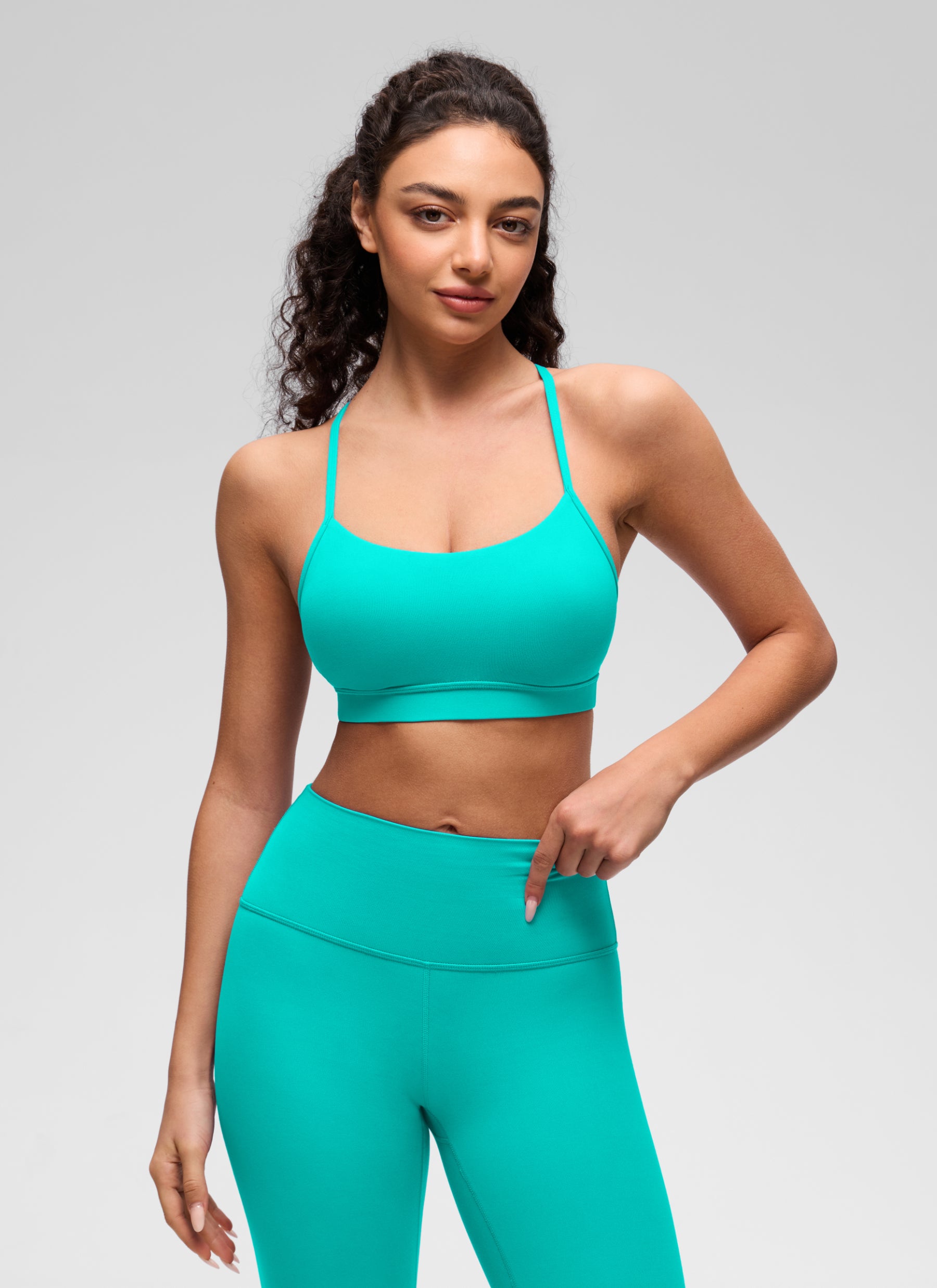 Áo lót Butterluxe CRZ YOGA dành cho nữ, kiểu Yoga, độ nâng nhẹ, Butterluxe , cổ chữ Y, họa tiết Tropics, màu Teal