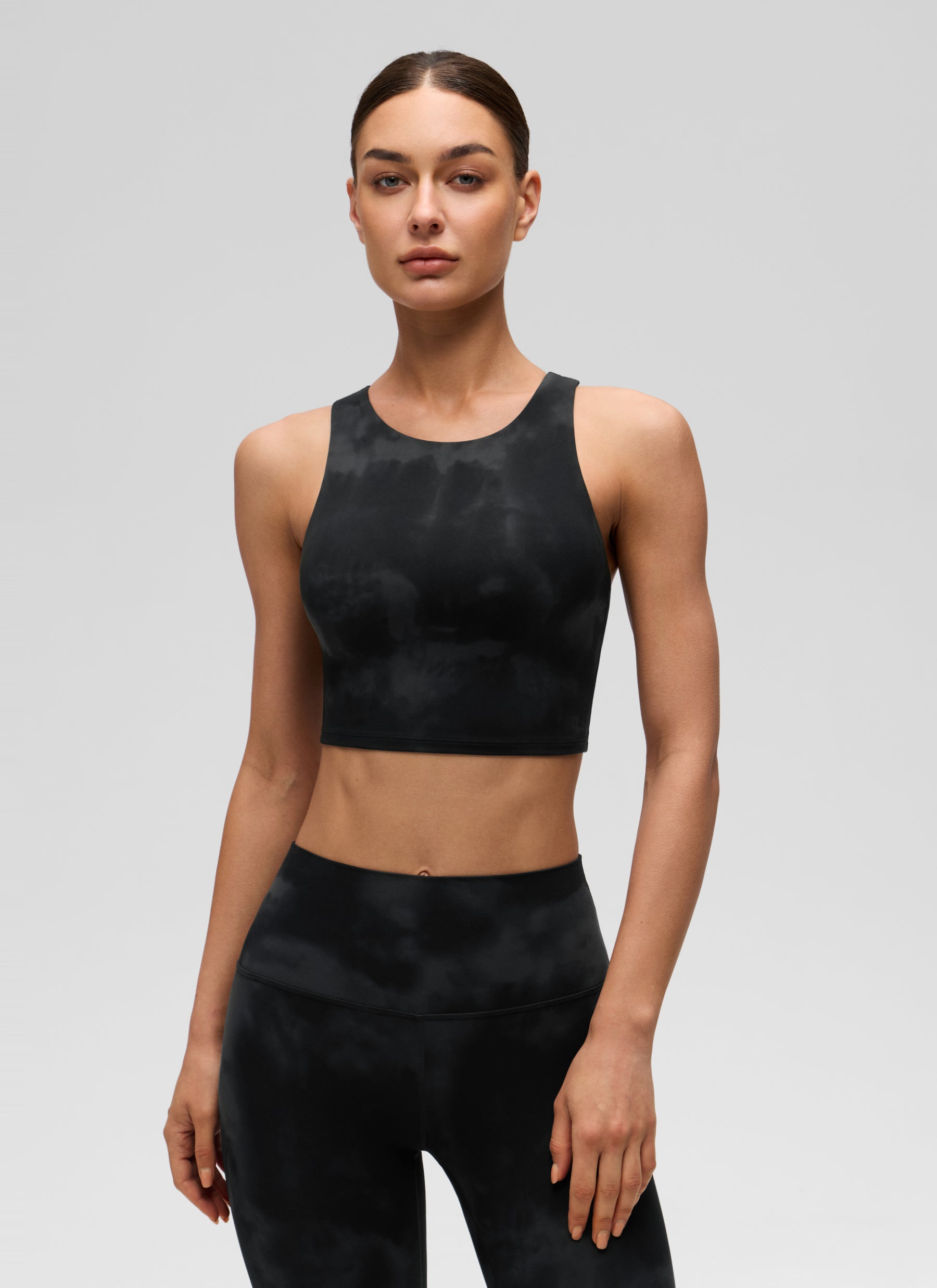 CRZ YOGA Tank Top Yoga Wanita Dukungan Rendah Butterluxe Leher Tinggi Racerback Motif Bunga Tie Dye Hitam