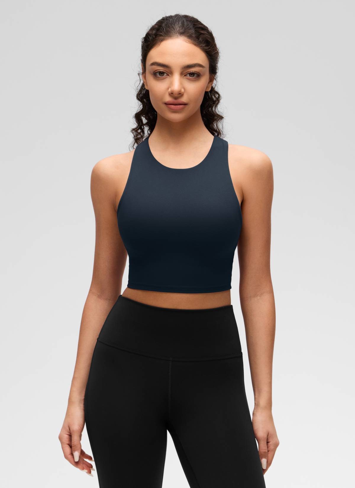 CRZ YOGA Butterluxe dành cho nữ, cổ cao, lưng khoét sâu, độ hỗ trợ thấp, màu xanh navy đậm