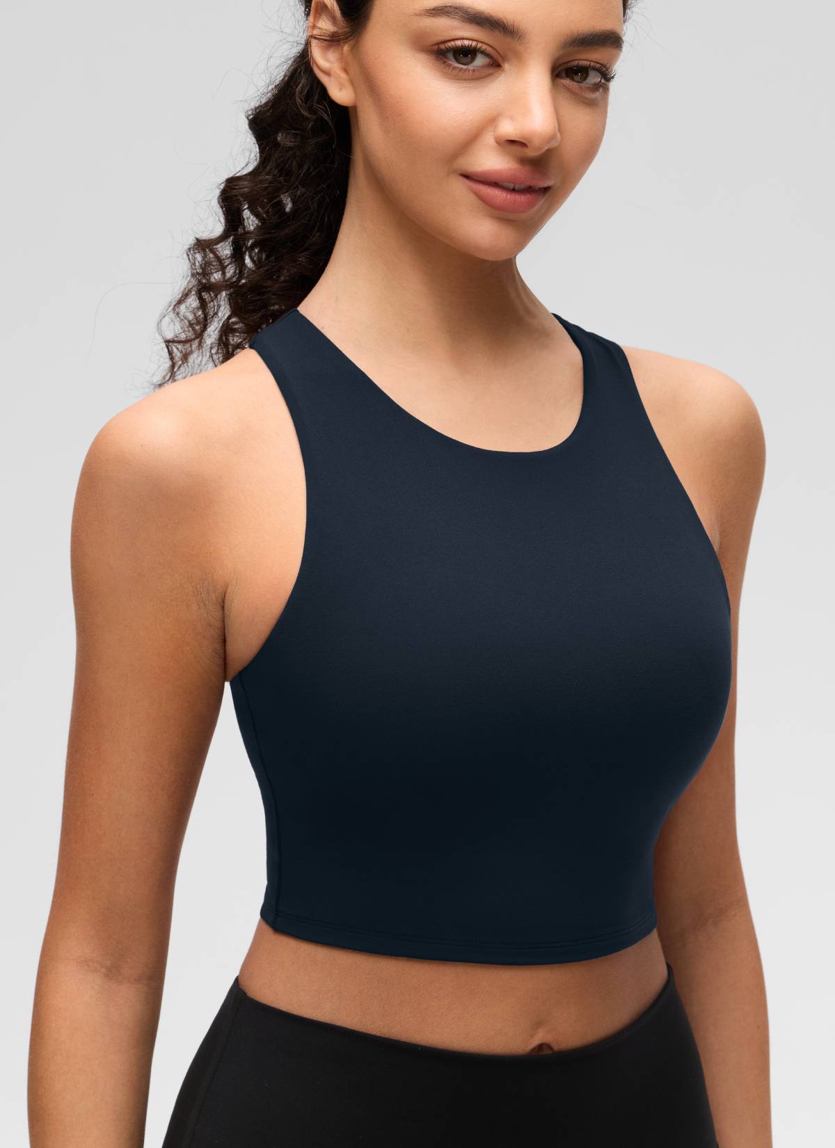 CRZ YOGA Butterluxe dành cho nữ, cổ cao, lưng khoét sâu, độ hỗ trợ thấp, màu xanh navy đậm