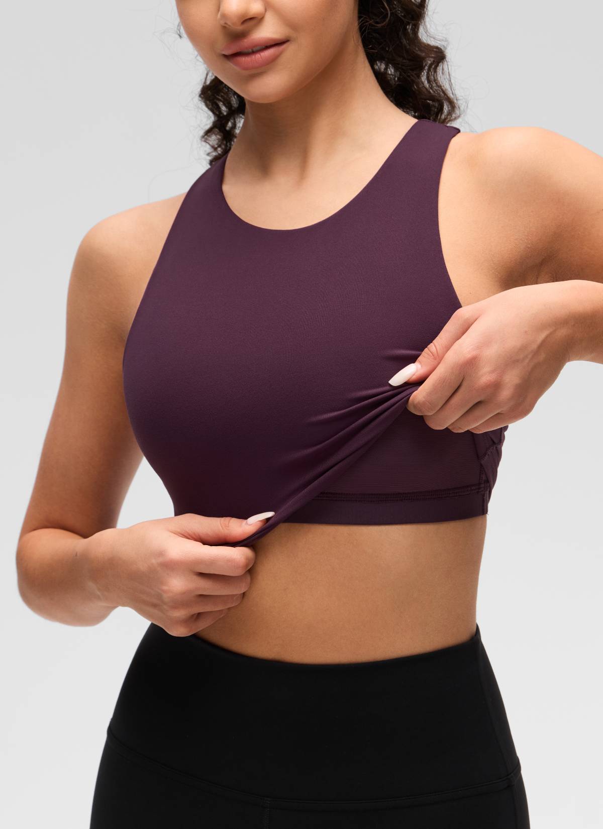 CRZ YOGA Butterluxe dành cho nữ, cổ cao, lưng khoét sâu, độ hỗ trợ thấp, màu tím đậm