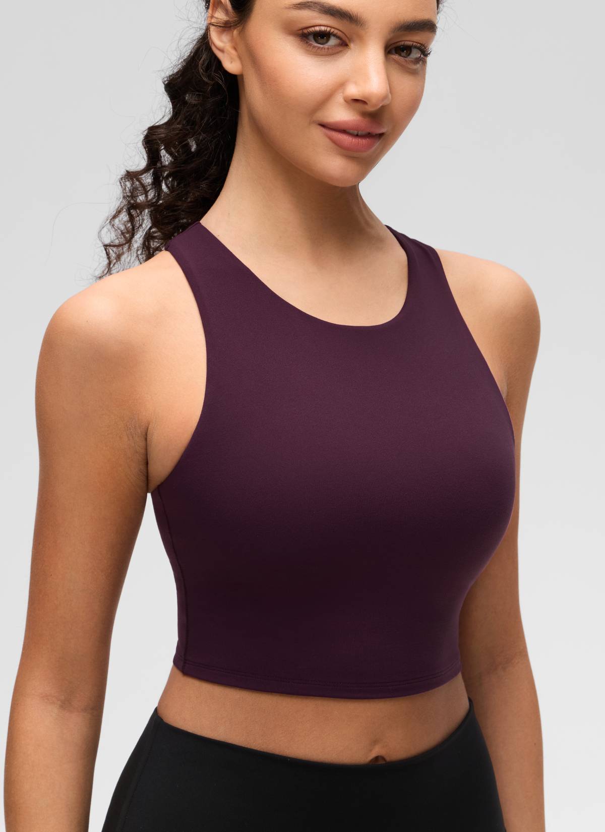CRZ YOGA Butterluxe dành cho nữ, cổ cao, lưng khoét sâu, độ hỗ trợ thấp, màu tím đậm
