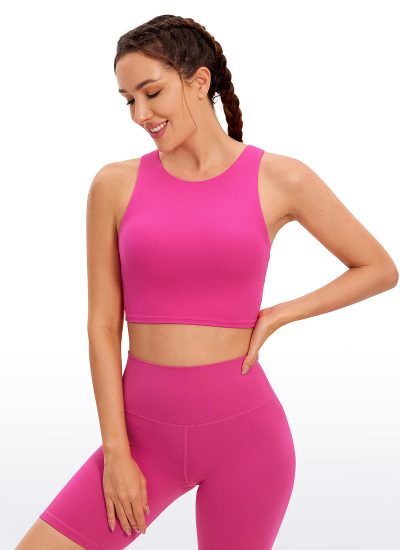 CRZ YOGA Butterluxe Yoga Wanita dengan Dukungan Rendah, Bahan Butterluxe , Leher Tinggi, Punggung Racerback, Warna Ungu Hibiscus