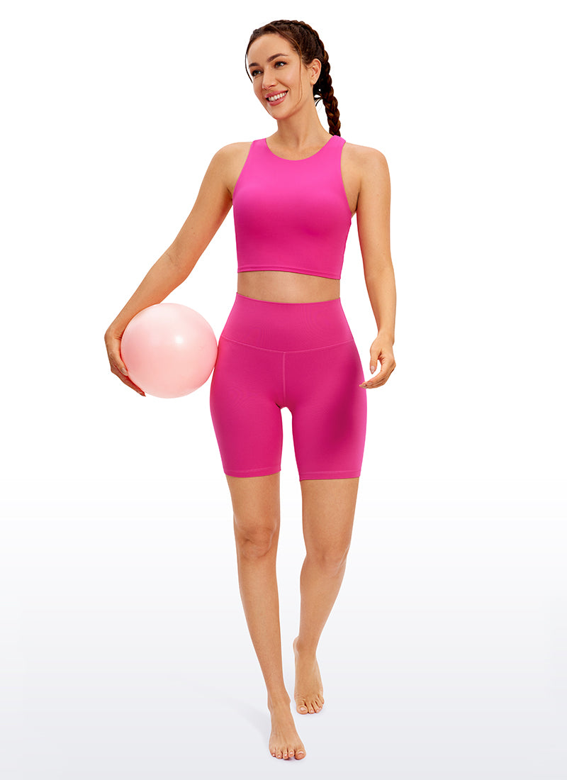CRZ YOGA Butterluxe Yoga Wanita dengan Dukungan Rendah, Bahan Butterluxe , Leher Tinggi, Punggung Racerback, Warna Ungu Hibiscus