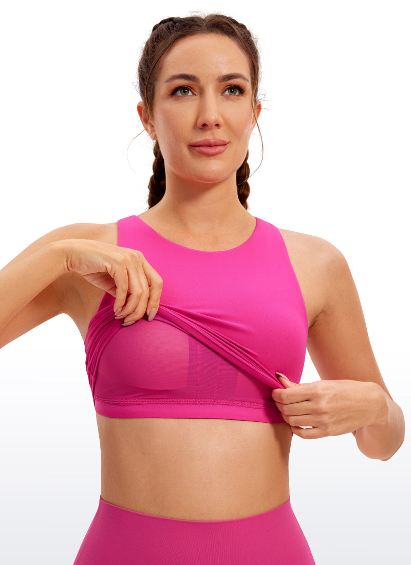 CRZ YOGA Butterluxe Yoga Wanita dengan Dukungan Rendah, Bahan Butterluxe , Leher Tinggi, Punggung Racerback, Warna Ungu Hibiscus