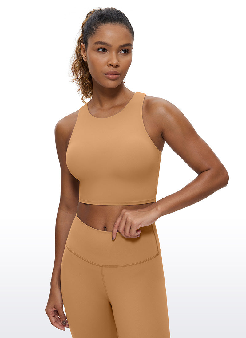 CRZ YOGA Tank Top Yoga Wanita Dukungan Rendah Butterluxe Leher Tinggi Racerback Cokelat Rusa