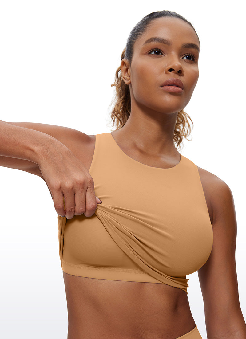 CRZ YOGA Tank Top Yoga Wanita Dukungan Rendah Butterluxe Leher Tinggi Racerback Cokelat Rusa