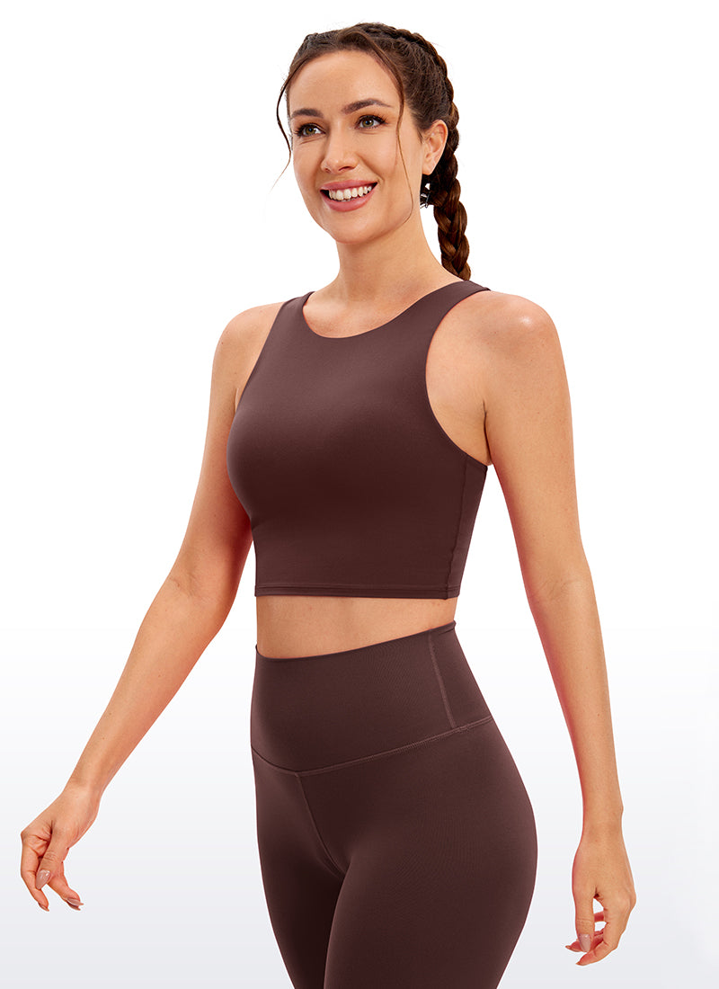 CRZ YOGA Butterluxe tập yoga dành cho nữ, độ hỗ trợ thấp, Butterluxe , cổ cao, lưng khoét sâu, màu xám nâu