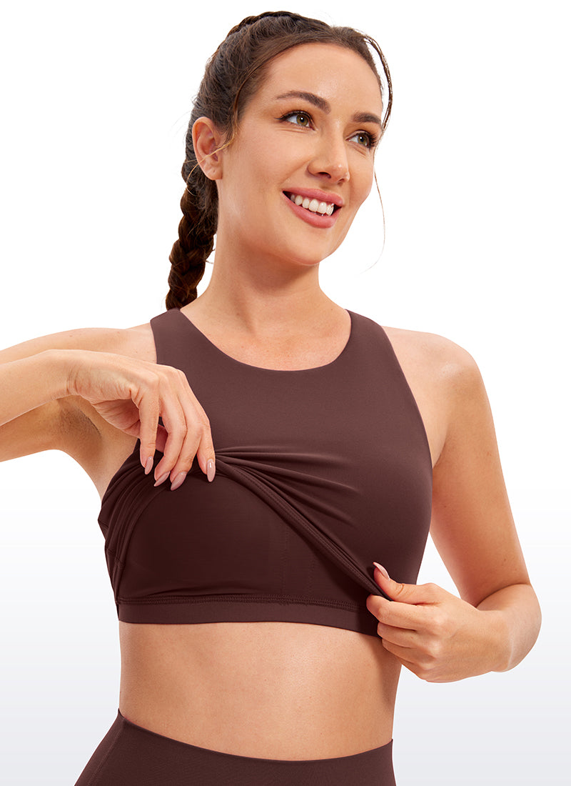 CRZ YOGA Butterluxe tập yoga dành cho nữ, độ hỗ trợ thấp, Butterluxe , cổ cao, lưng khoét sâu, màu xám nâu