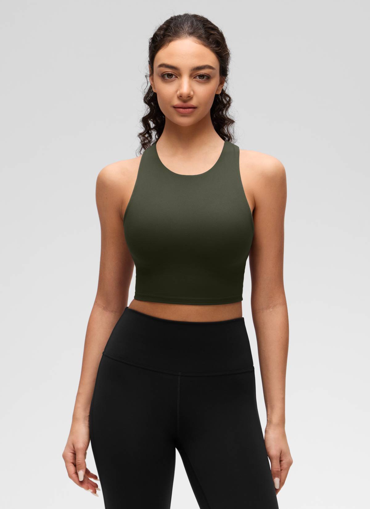 CRZ YOGA Butterluxe dành cho nữ, cổ cao, lưng khoét sâu, độ hỗ trợ thấp, màu xanh ô liu