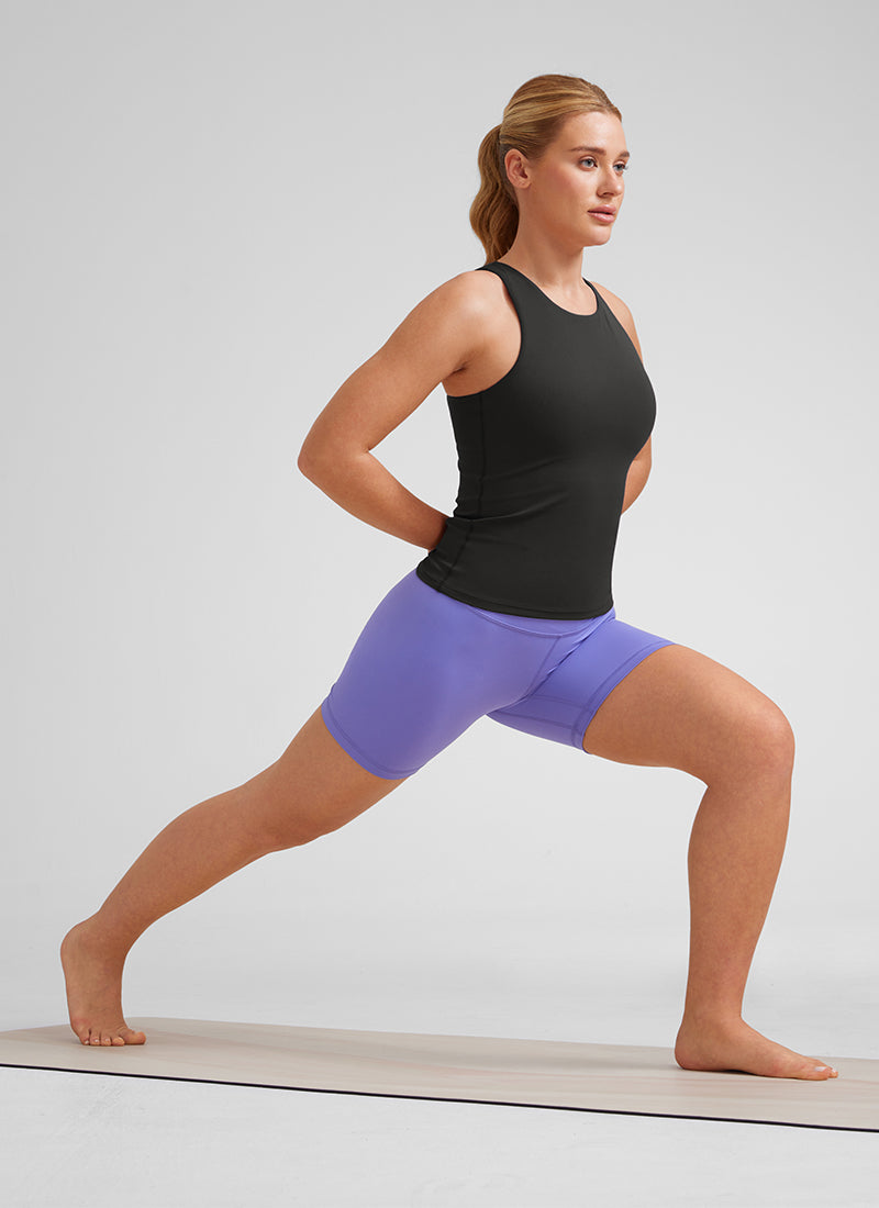 CRZ YOGA Wanita Butterluxe Bra Terbina Dalam Leher Tinggi Racerback Tank Hitam