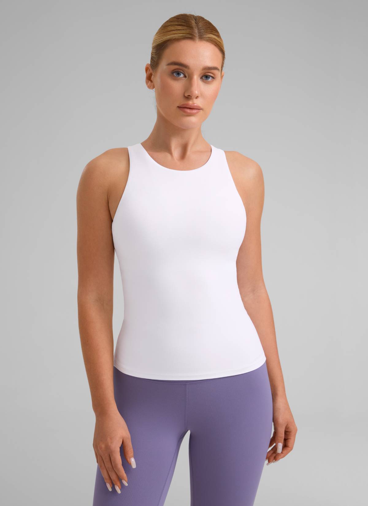 CRZ YOGA Wanita Butterluxe Bra Terbina Dalam Leher Tinggi Racerback Tank Putih