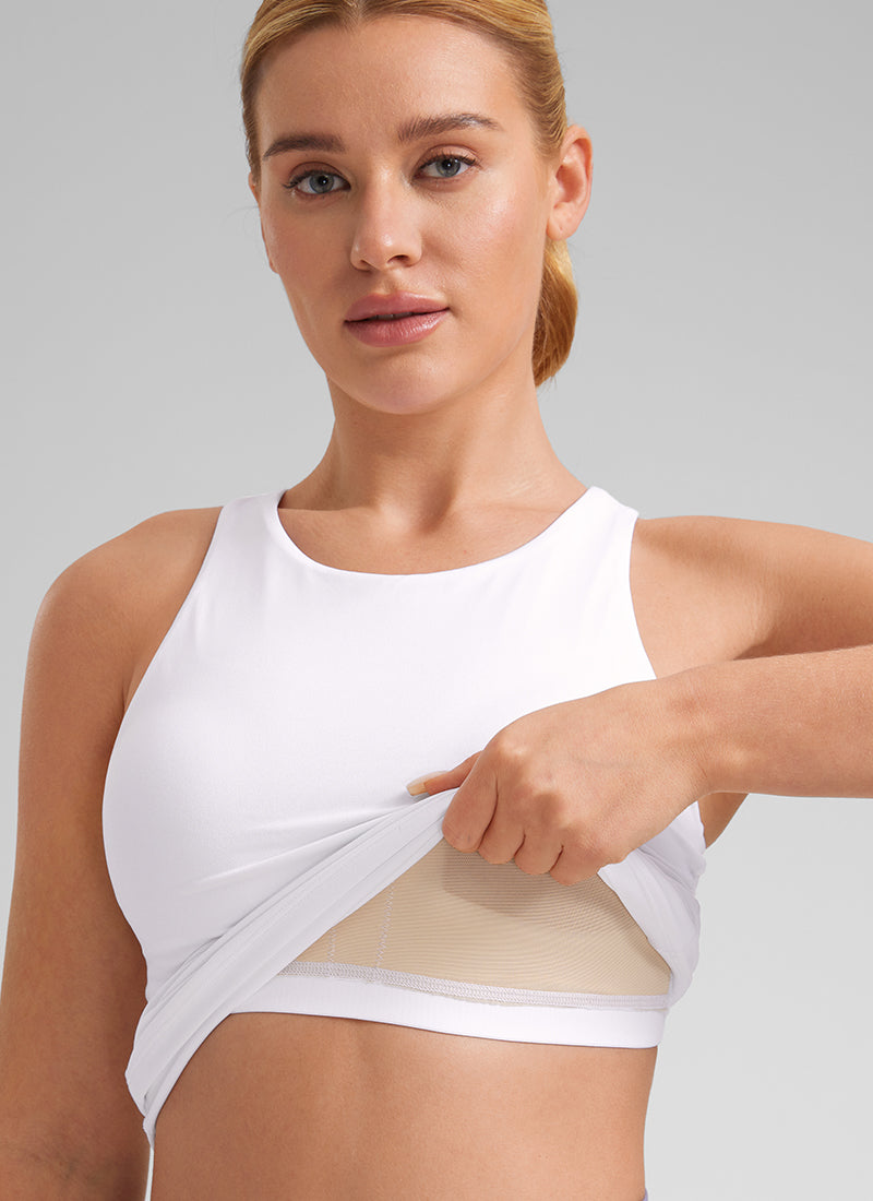 CRZ YOGA Wanita Butterluxe Bra Terbina Dalam Leher Tinggi Racerback Tank Putih