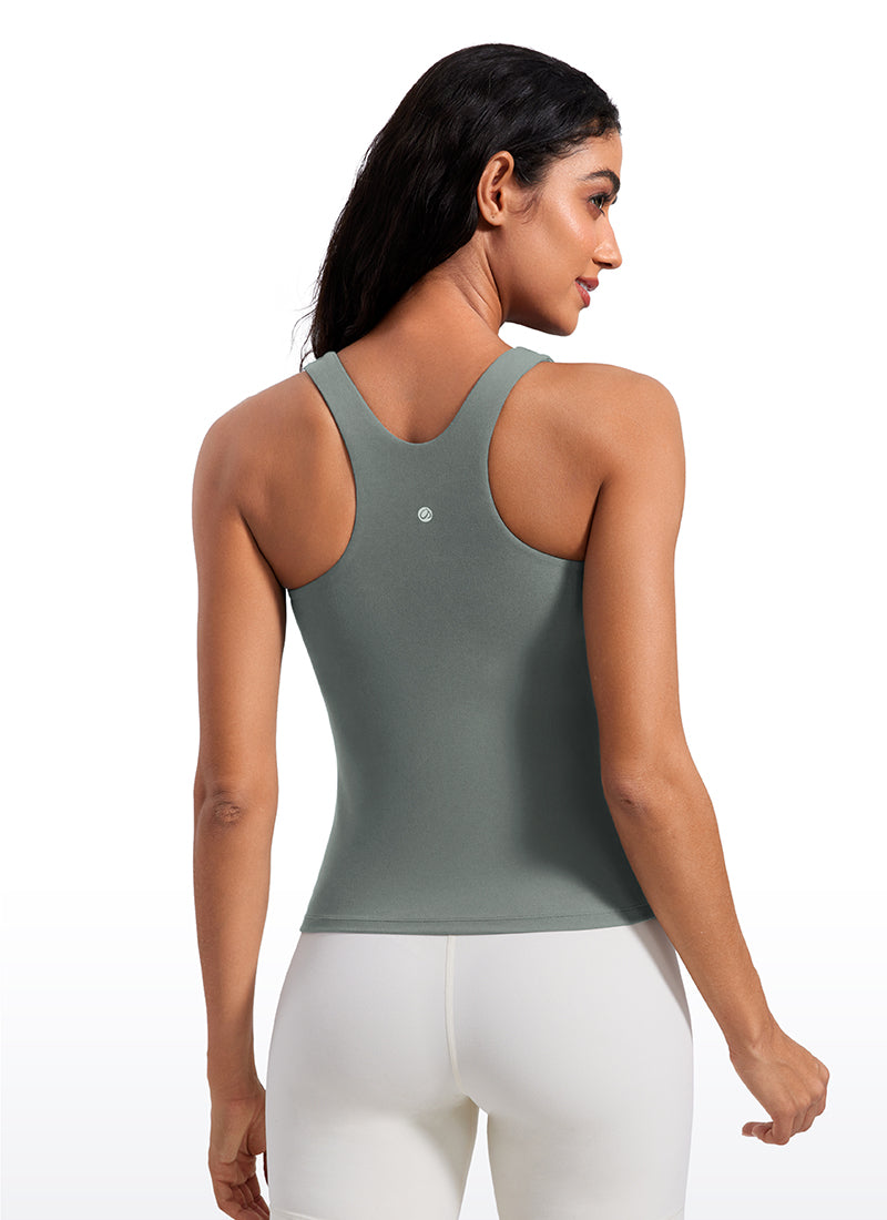 CRZ YOGA Tank Top Wanita Butterluxe dengan Bra Butterluxe , Leher Tinggi, dan Punggung Racerback, Warna Abu-abu Sage