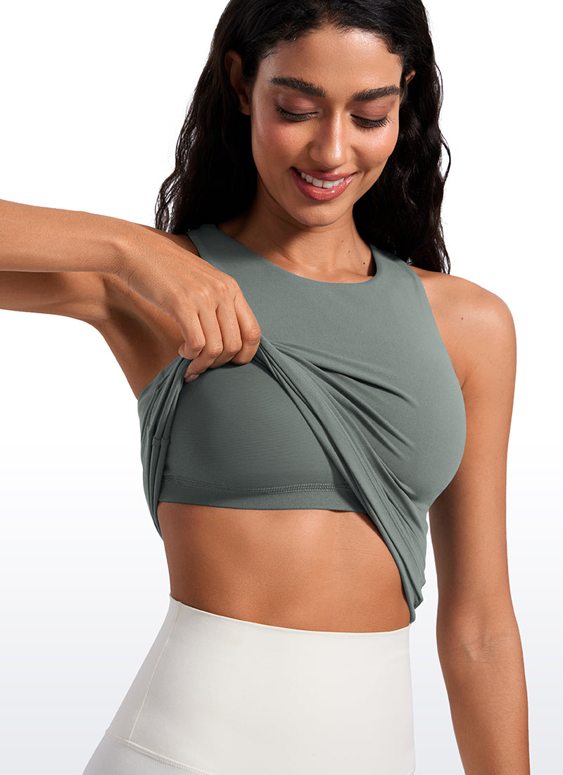 CRZ YOGA Tank Top Wanita Butterluxe dengan Bra Butterluxe , Leher Tinggi, dan Punggung Racerback, Warna Abu-abu Sage