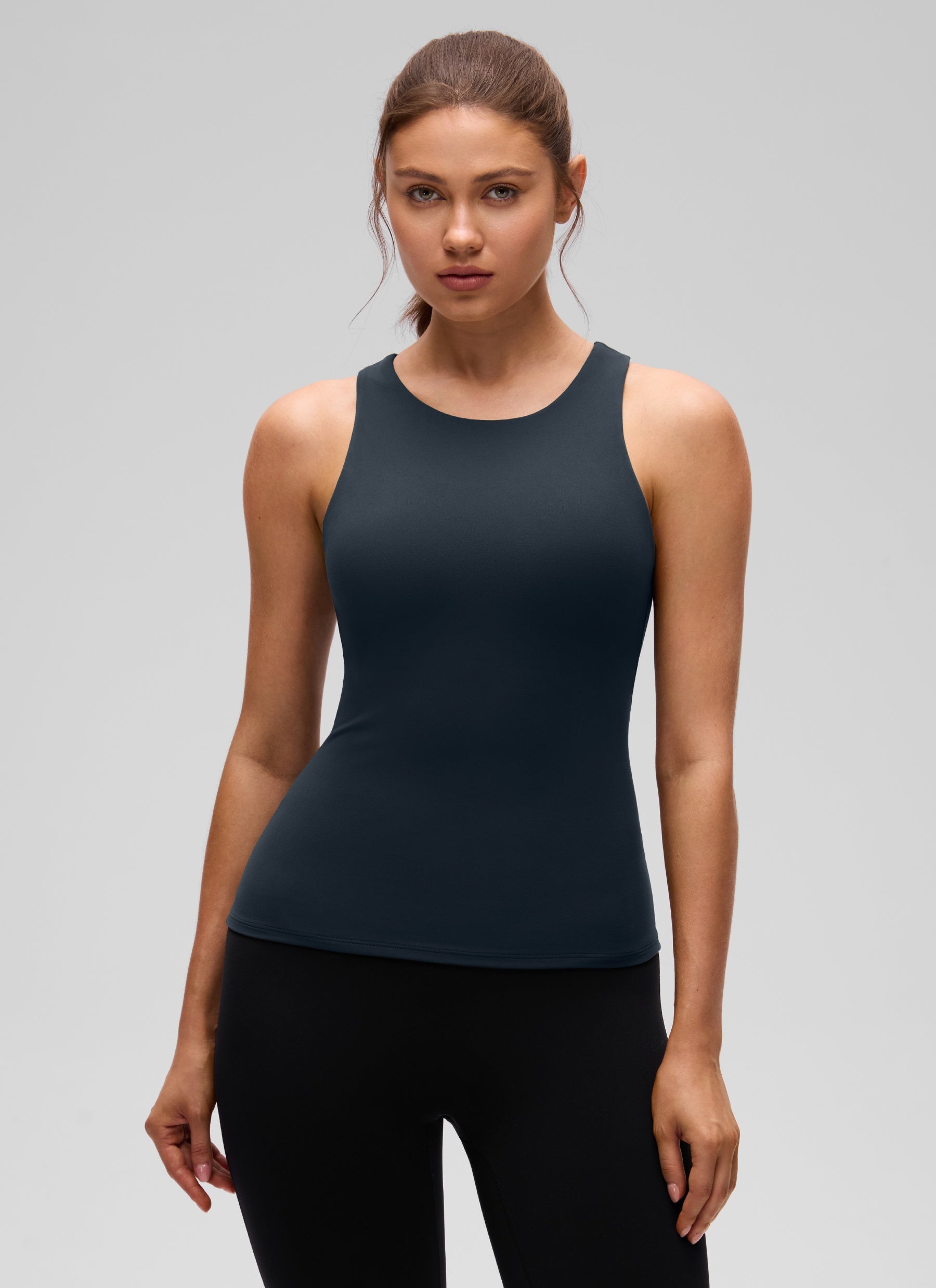 CRZ YOGA Wanita Butterluxe Bra Terbina Dalam Leher Tinggi Racerback Tank True Navy