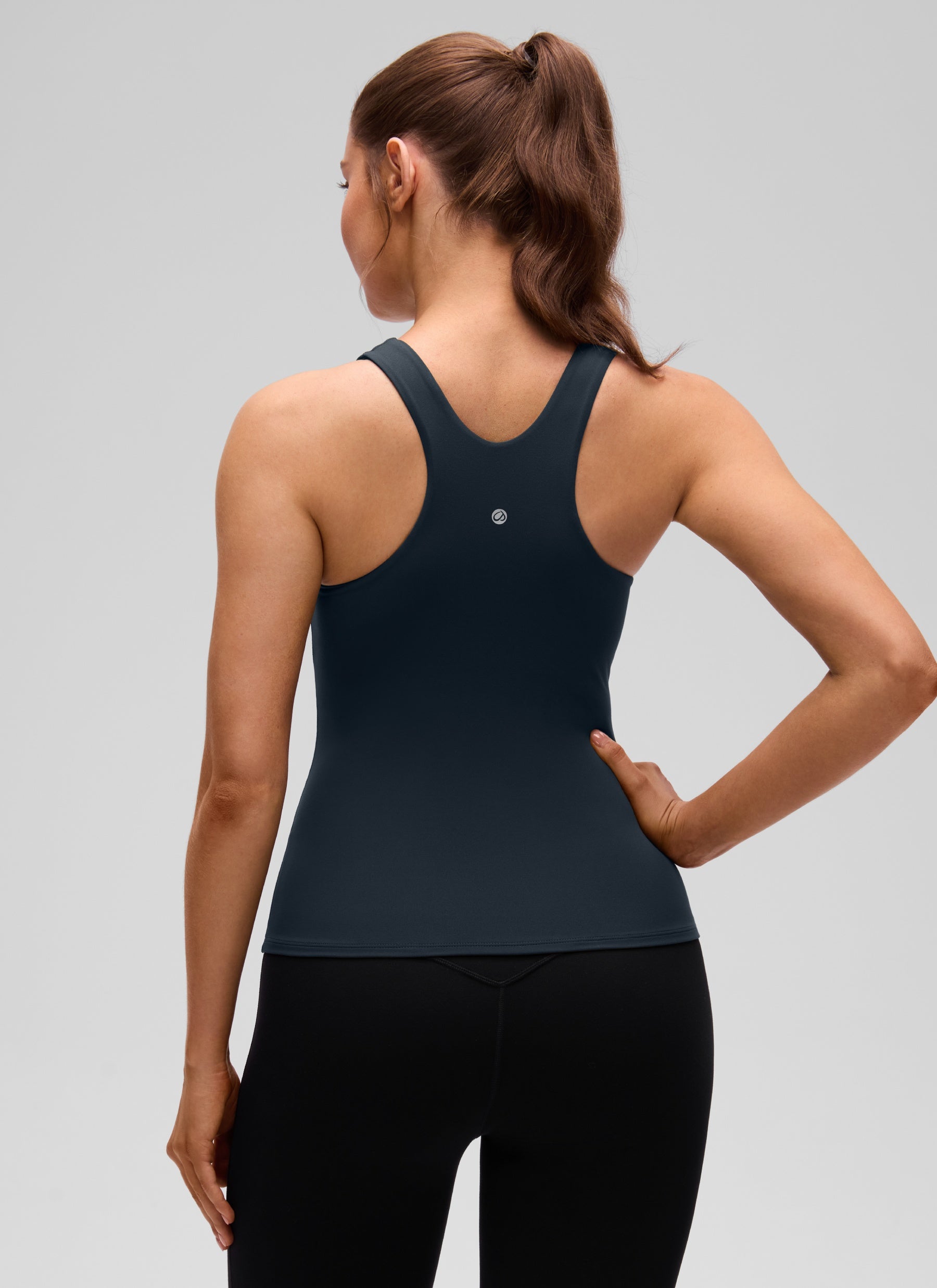 CRZ YOGA Wanita Butterluxe Bra Terbina Dalam Leher Tinggi Racerback Tank True Navy