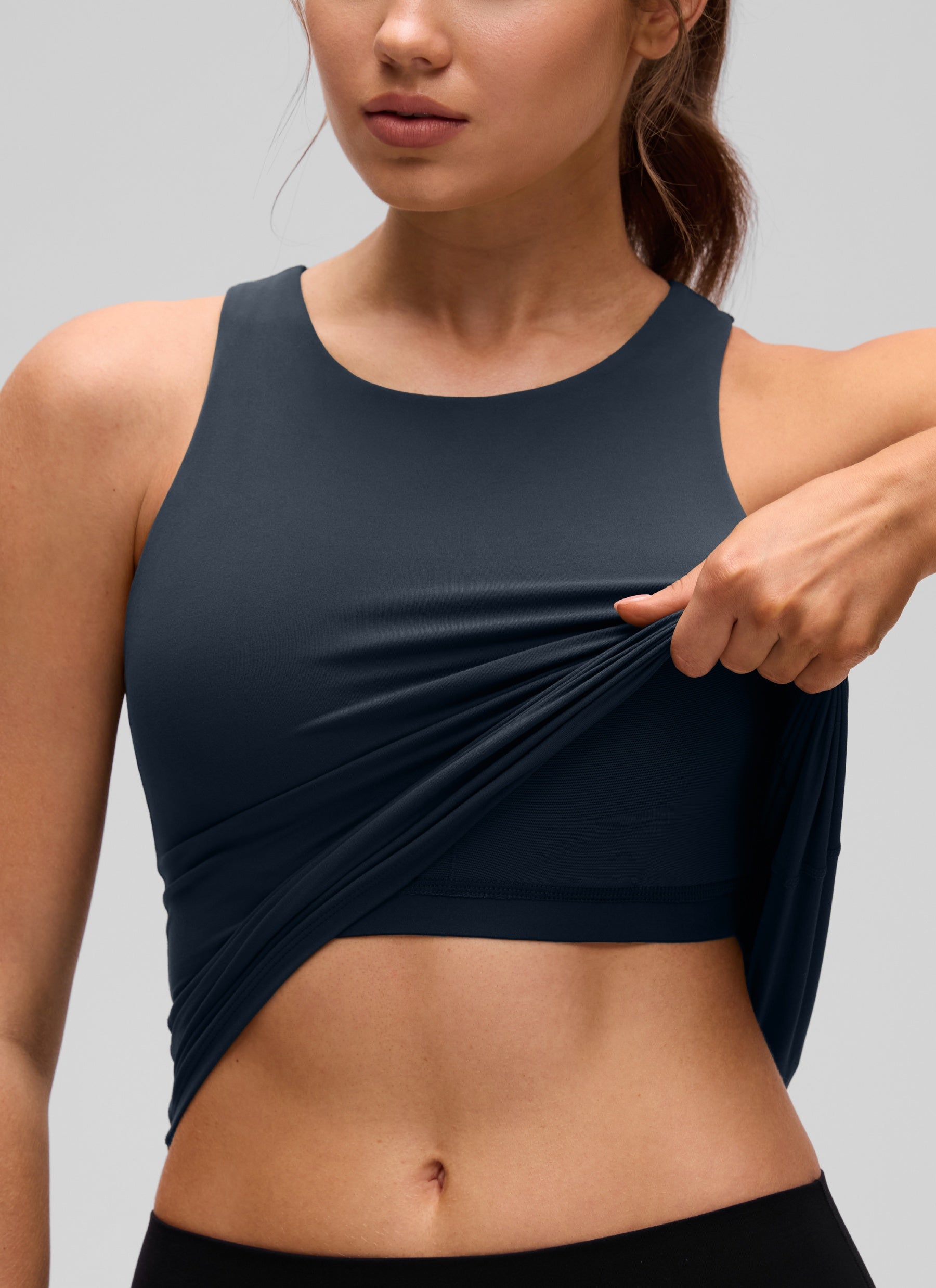 CRZ YOGA Wanita Butterluxe Bra Terbina Dalam Leher Tinggi Racerback Tank True Navy