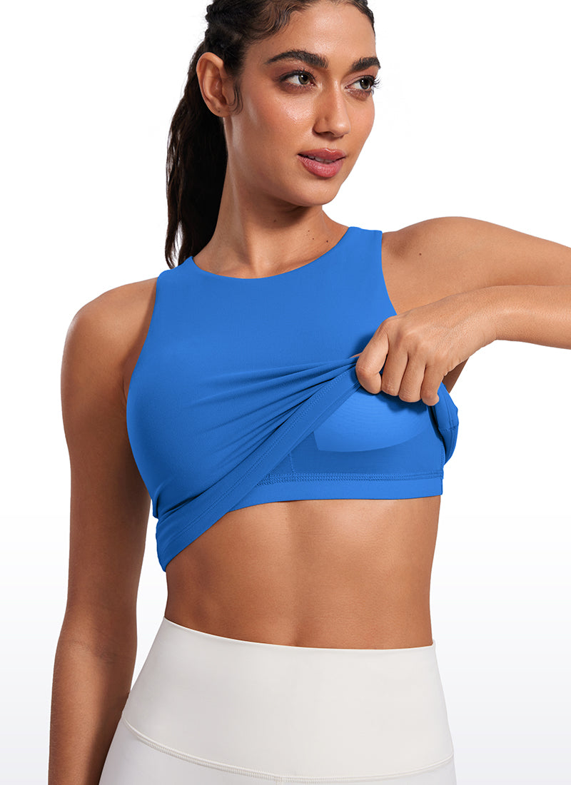 CRZ YOGA Wanita Butterluxe Bra Terbina Dalam Leher Tinggi Racerback Tank Biru Berkilau