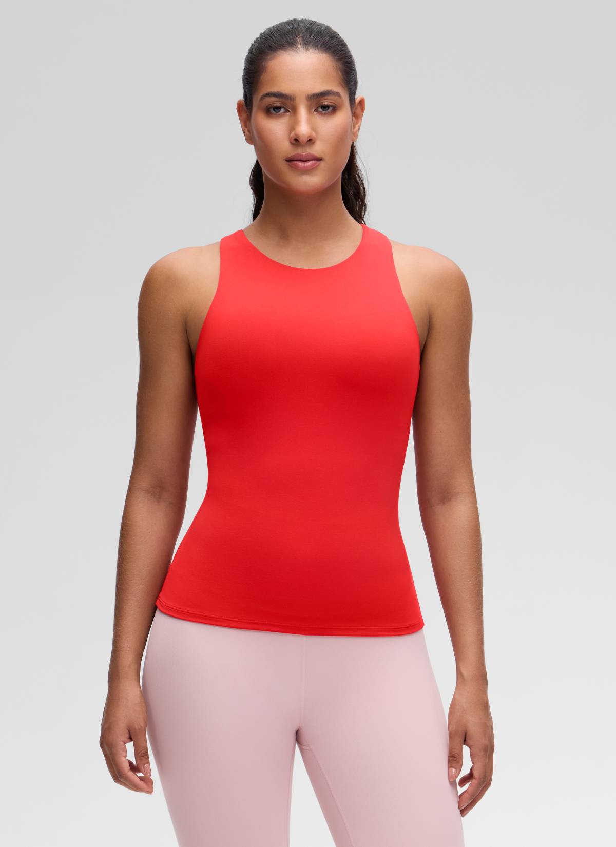 CRZ YOGA Wanita Butterluxe Bra Terbina Dalam Leher Tinggi Racerback Tank Merah Tua