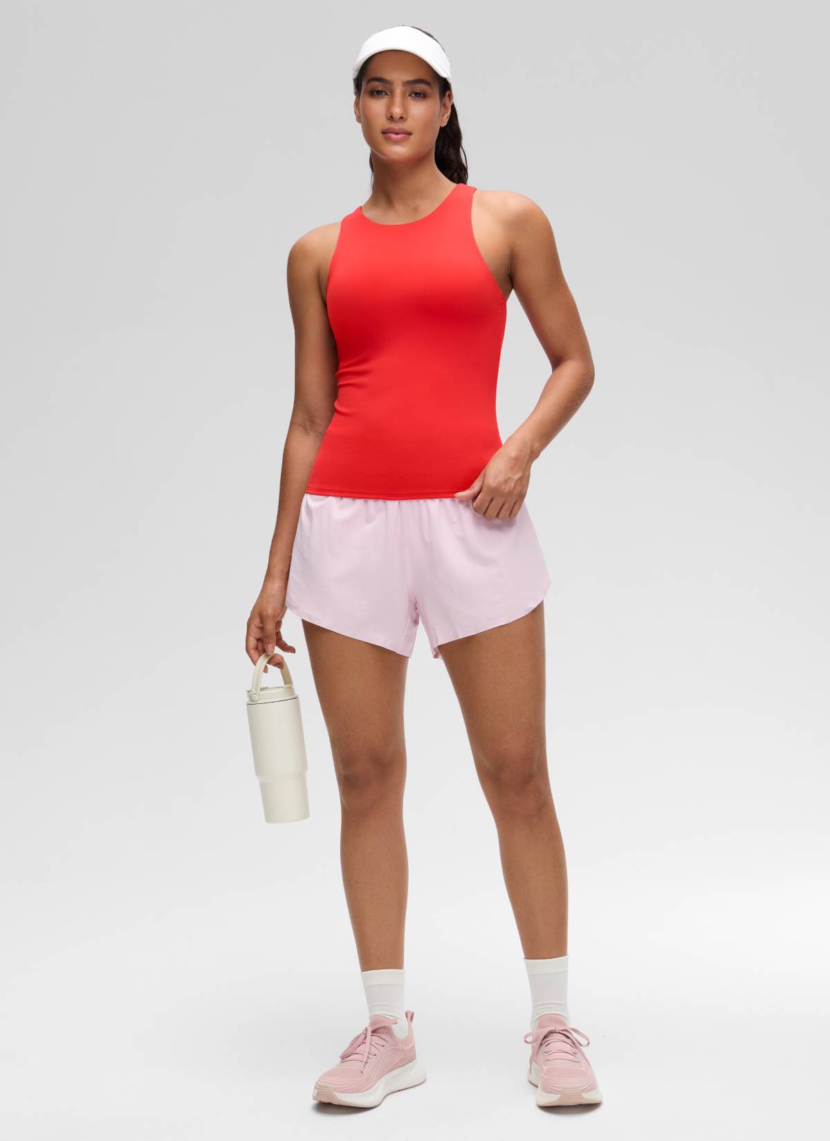 CRZ YOGA Wanita Butterluxe Bra Terbina Dalam Leher Tinggi Racerback Tank Merah Tua
