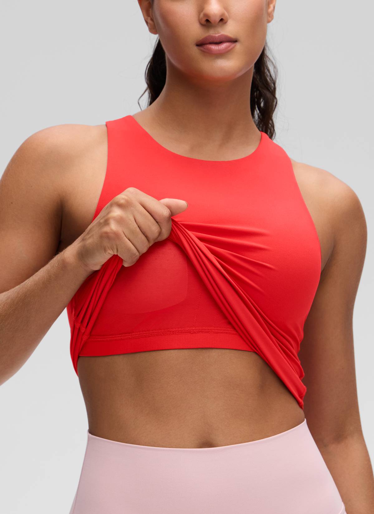 CRZ YOGA Wanita Butterluxe Bra Terbina Dalam Leher Tinggi Racerback Tank Merah Tua