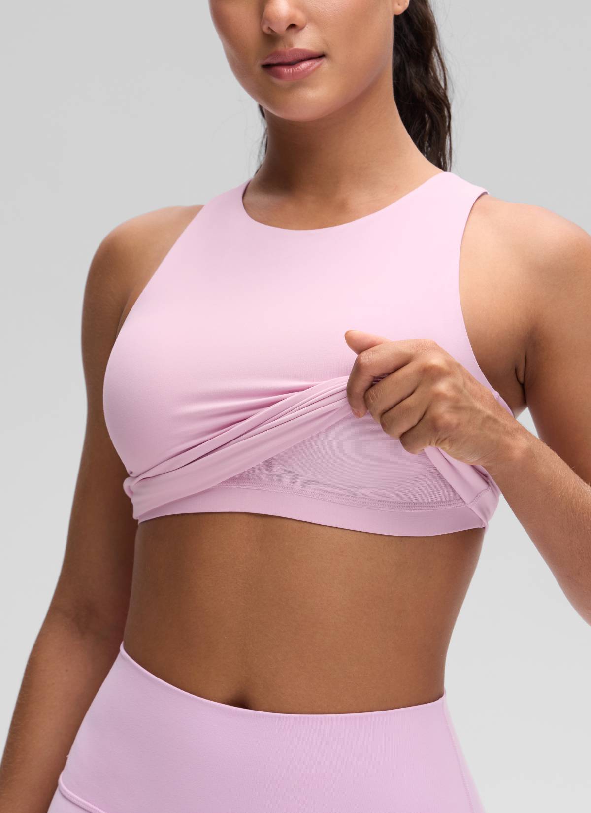 CRZ YOGA Wanita Butterluxe Bra Terbina Dalam Leher Tinggi Racerback Tank Peony Merah Jambu