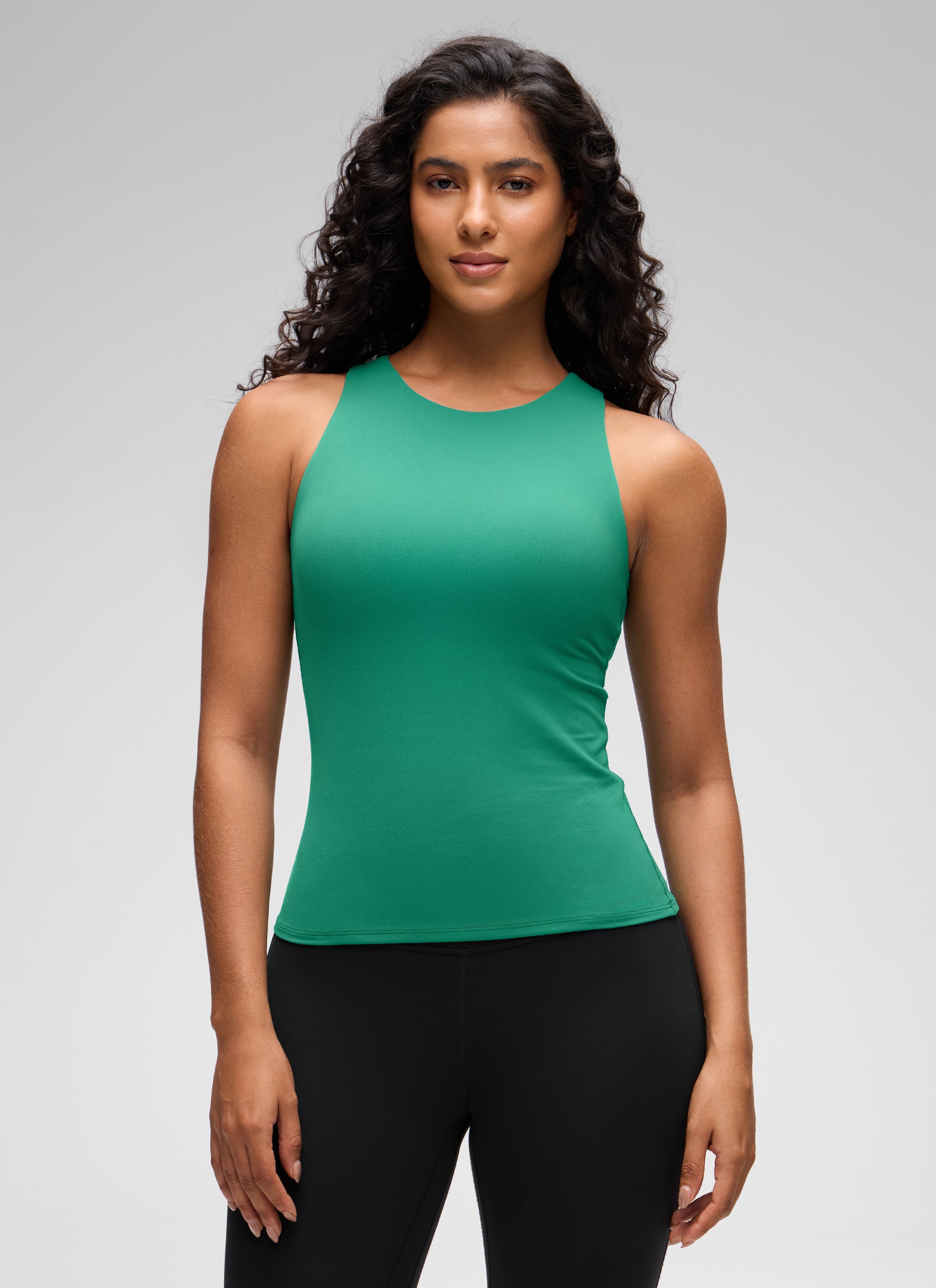 CRZ YOGA Wanita Butterluxe Bra Terbina Dalam Leher Tinggi Tank Racerback Hijau Cascadia
