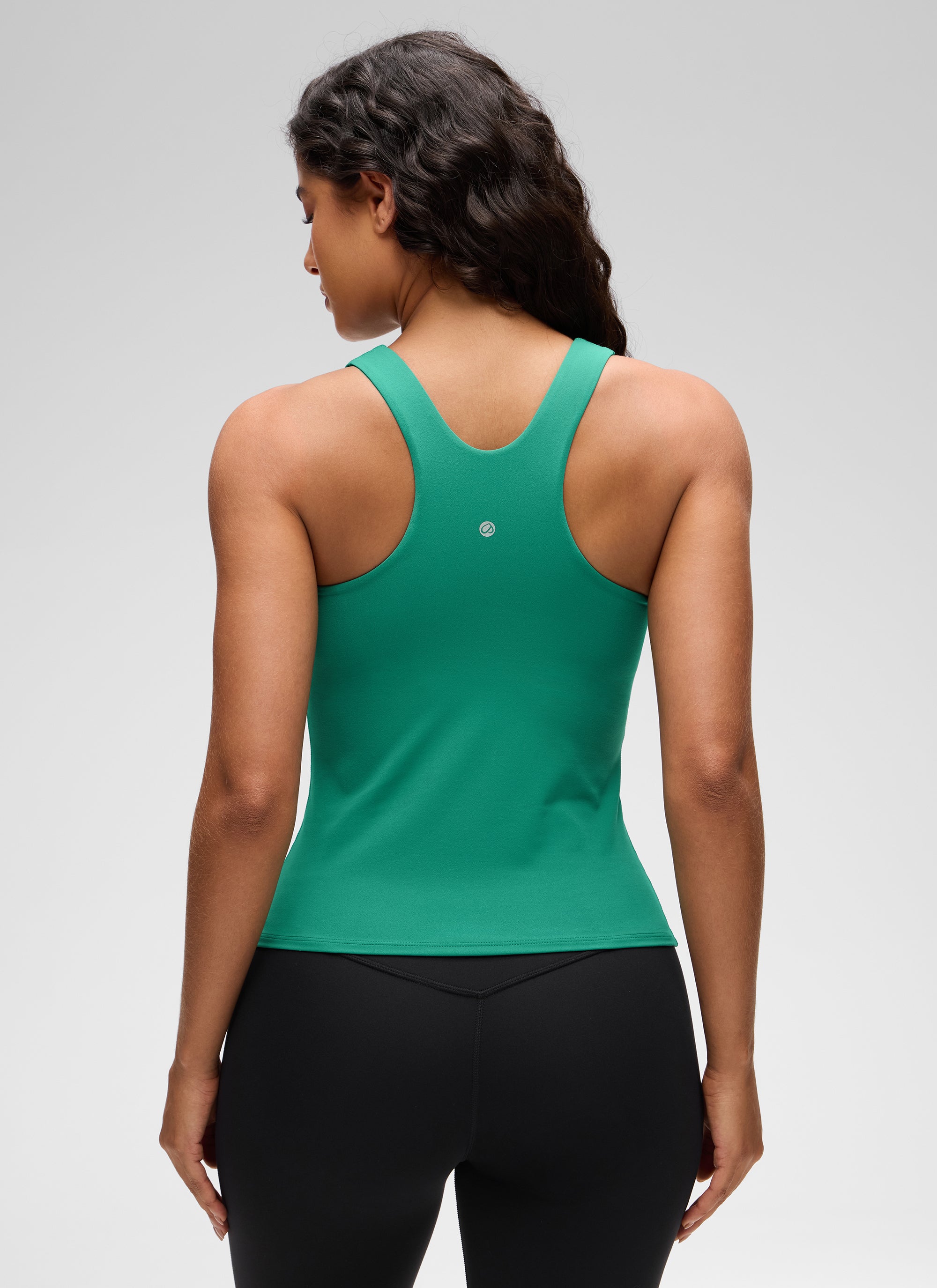 CRZ YOGA Wanita Butterluxe Bra Terbina Dalam Leher Tinggi Tank Racerback Hijau Cascadia
