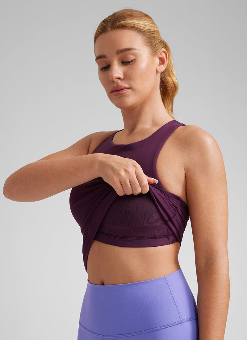 CRZ YOGA Wanita Butterluxe Bra Terbina Dalam Leher Tinggi Racerback Tank Ungu Tua