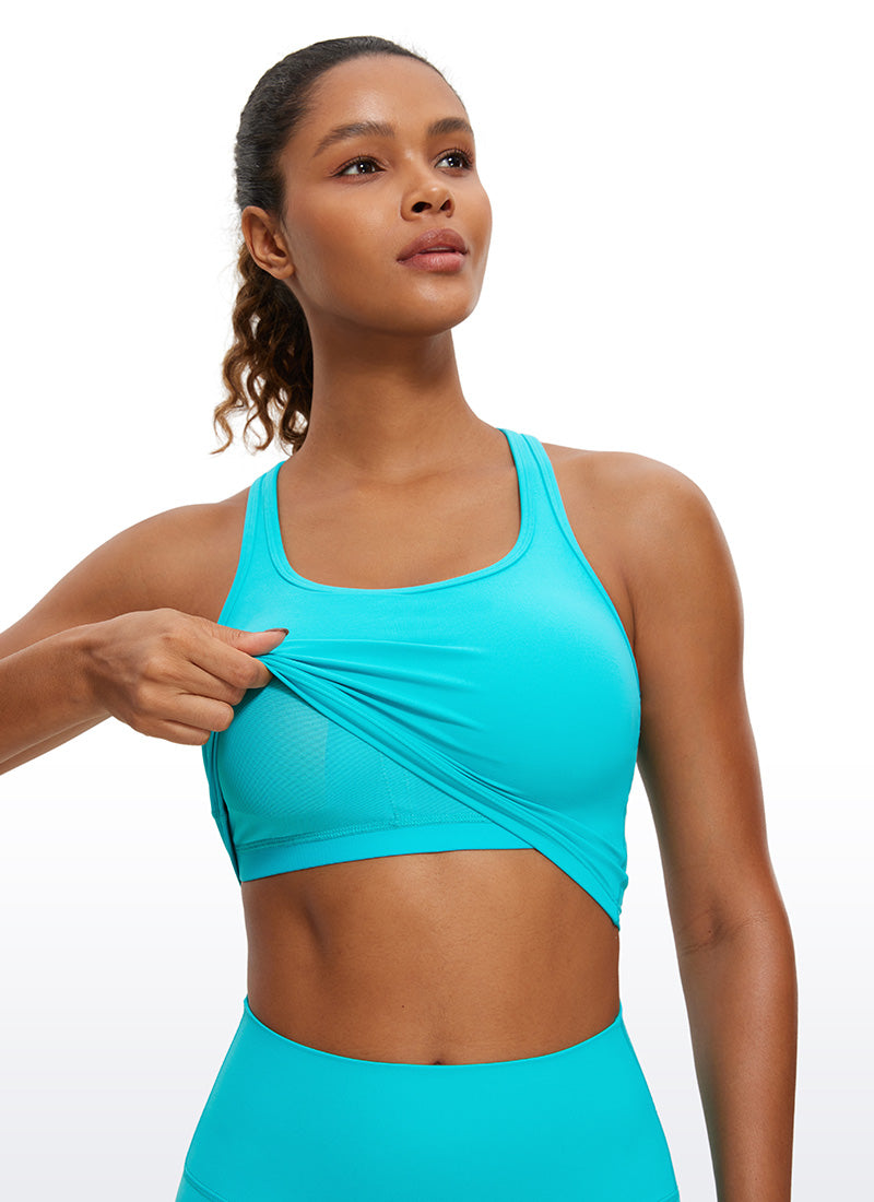 CRZ YOGA Bra Yoga Wanita dengan Dukungan Rendah, Model " Butterluxe ", Leher Bulat, Punggung Berbentuk Y, Warna Spectral Blue