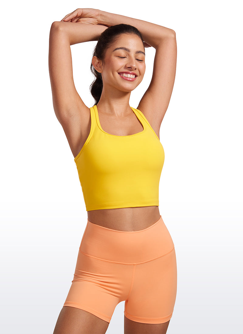 CRZ YOGA Bra Yoga Wanita dengan Dukungan Rendah, Model " Butterluxe ", Leher Bulat, Punggung Berbentuk Y, Warna Kuning dengan Visibilitas Tinggi