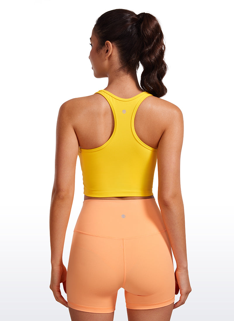 CRZ YOGA Bra Yoga Wanita dengan Dukungan Rendah, Model " Butterluxe ", Leher Bulat, Punggung Berbentuk Y, Warna Kuning dengan Visibilitas Tinggi