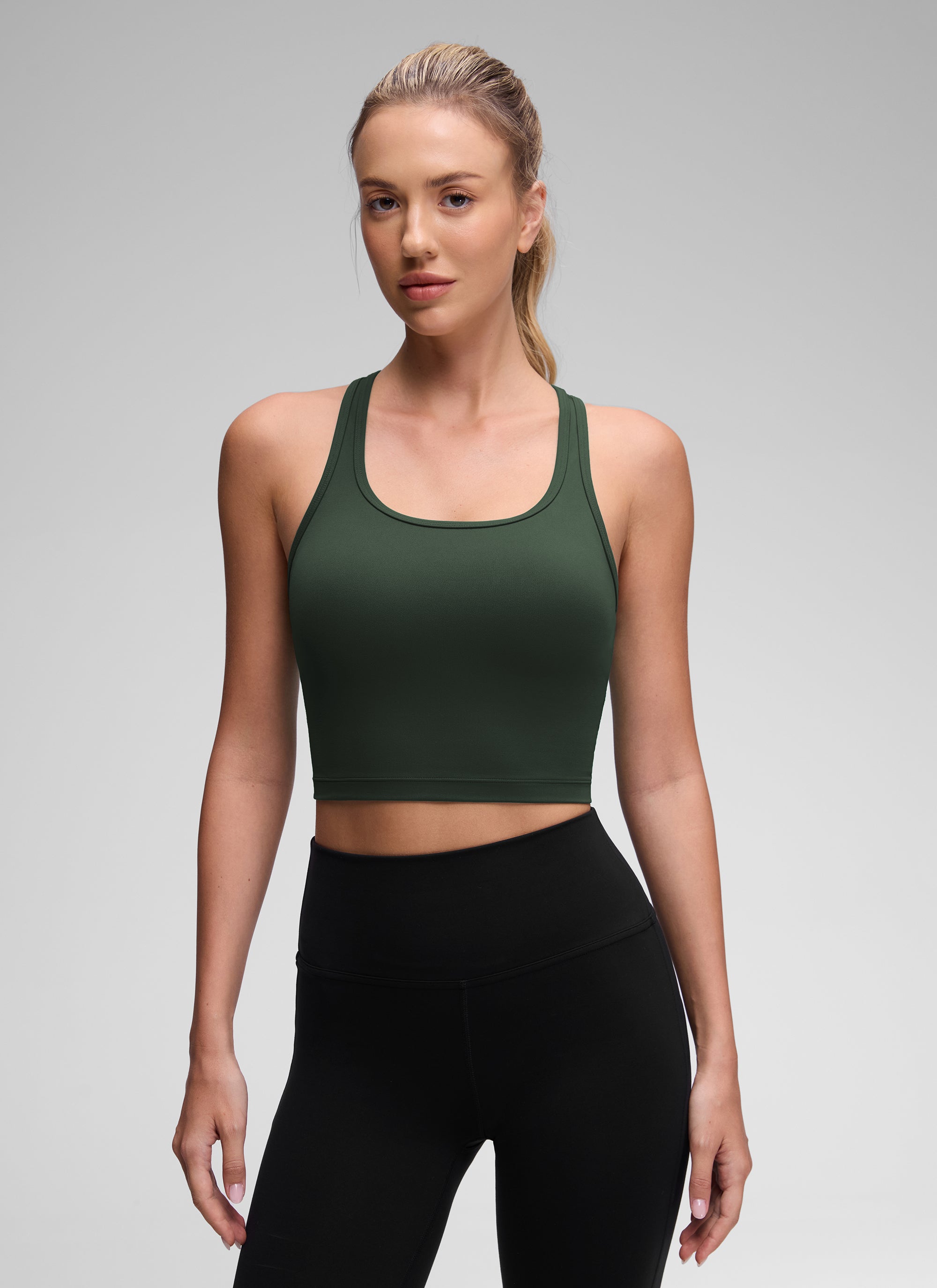 CRZ YOGA महिलाओं के लिए कम सपोर्ट वाला योगा पैड Butterluxe स्कूप नेक ब्रा, वाई-बैक, लेजेंड ग्रीन