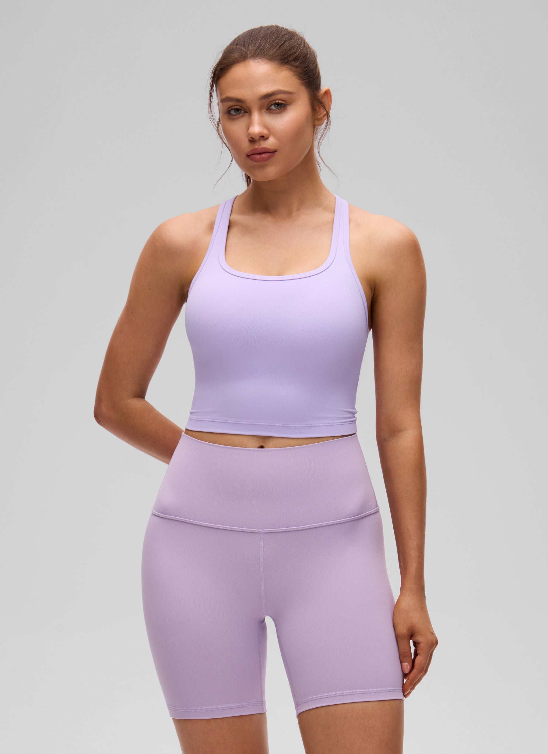 CRZ YOGA महिलाओं के लिए कम सपोर्ट वाला योगा पैड Butterluxe स्कूप नेक ब्रा, वाई-बैक, लैवेंडर फ्रॉस्ट