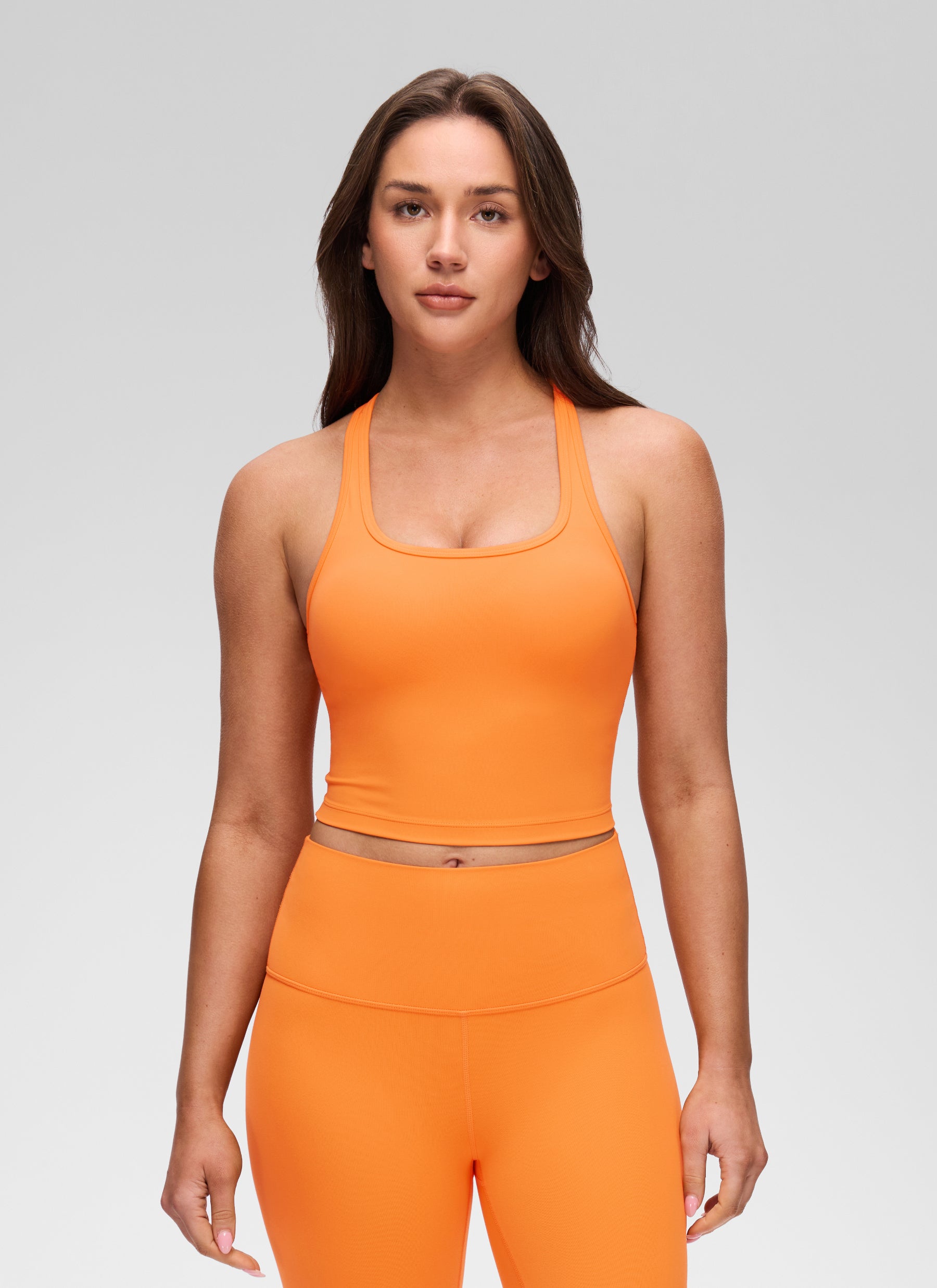 CRZ YOGA Bra Yoga Wanita dengan Dukungan Rendah, Model " Butterluxe ", Leher Bulat, Punggung Y, Warna Oranye Harimau