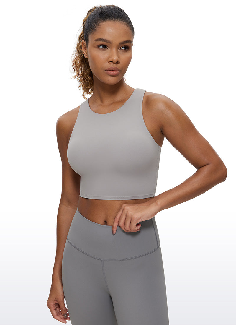 CRZ YOGA Tank Top Yoga Dukungan Rendah Butterluxe Wanita Leher Tinggi Racerback Gull Gray