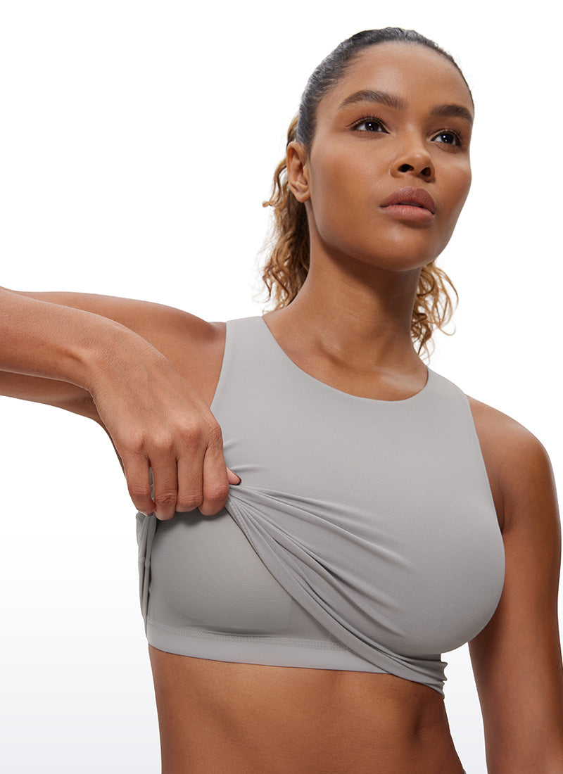 CRZ YOGA Tank Top Yoga Dukungan Rendah Butterluxe Wanita Leher Tinggi Racerback Gull Gray