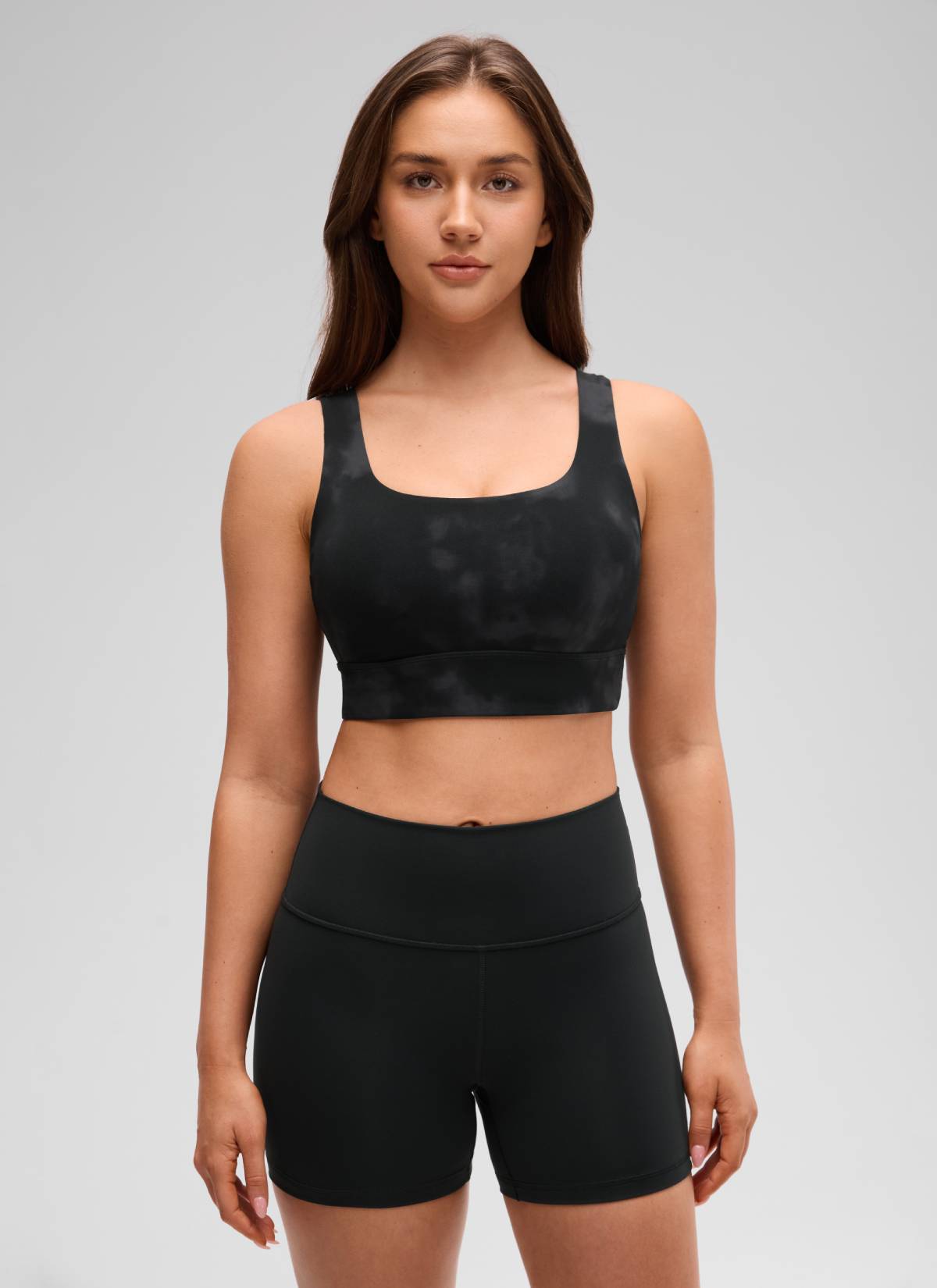 CRZ YOGA Yoga Sokongan Rendah Wanita Butterluxe Bra Sukan U Belakang Tali Panjang Bunga Pewarna Hitam Tali Selimut