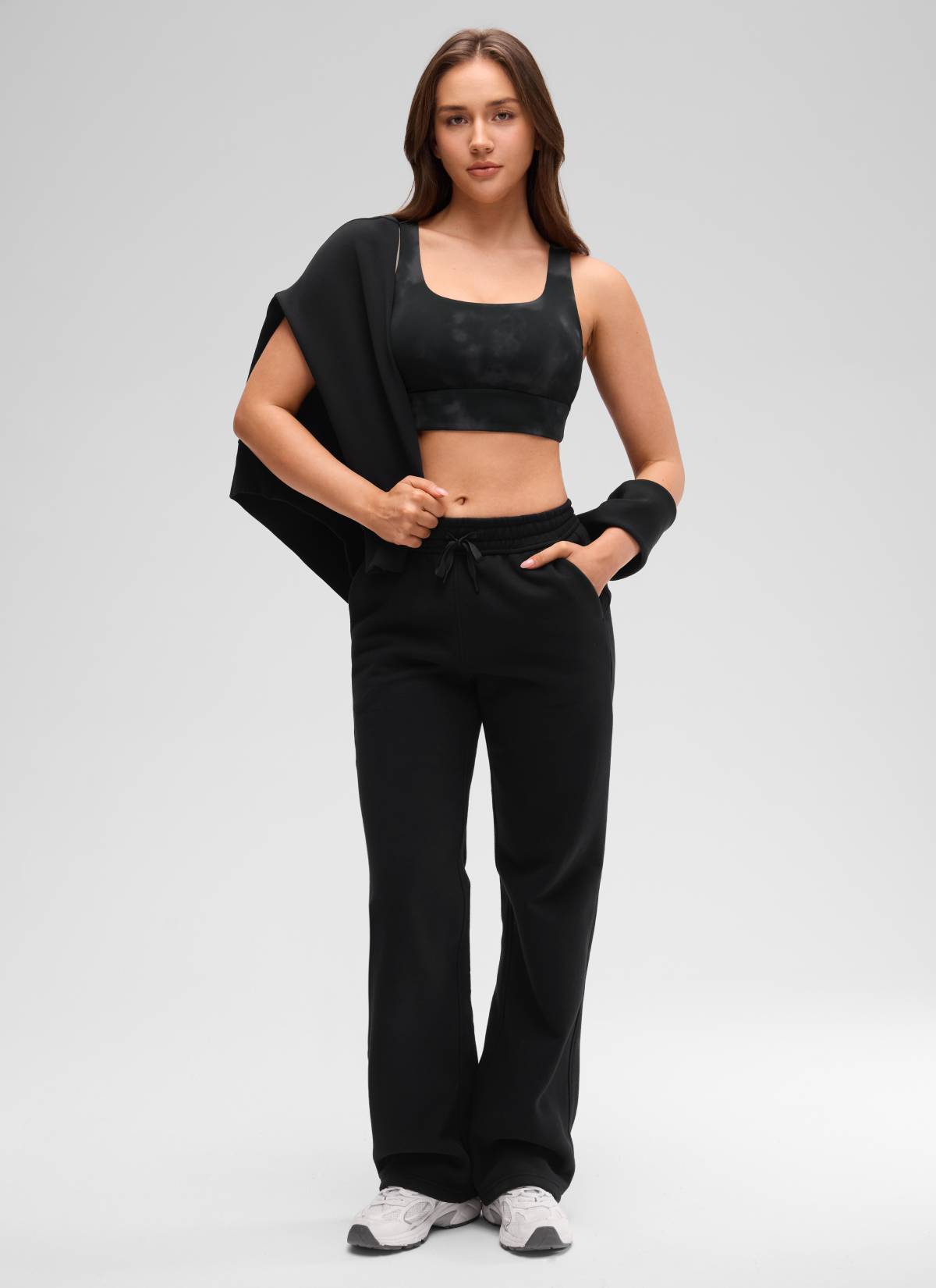 CRZ YOGA Yoga Sokongan Rendah Wanita Butterluxe Bra Sukan U Belakang Tali Panjang Bunga Pewarna Hitam Tali Selimut