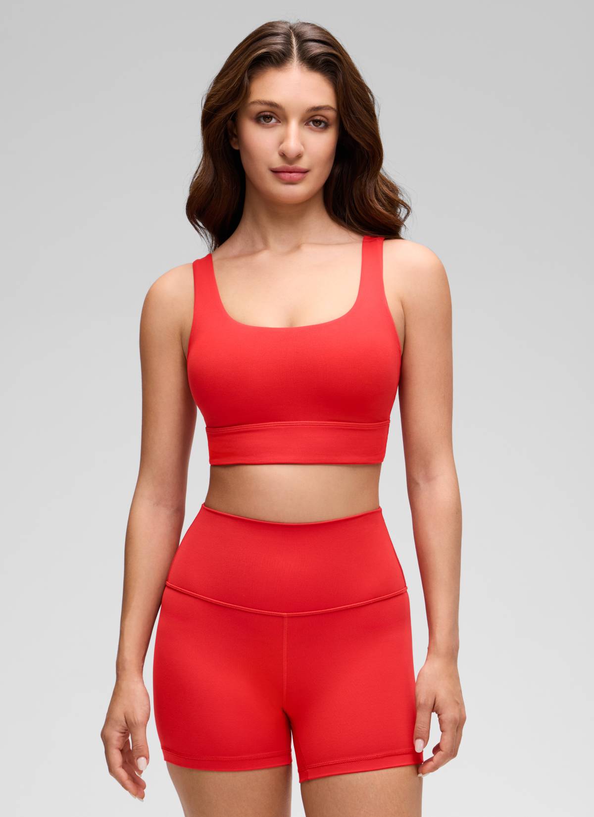 CRZ YOGA Yoga Sokongan Rendah Wanita Butterluxe Bra Sukan U Belakang Panjang Merah Tua