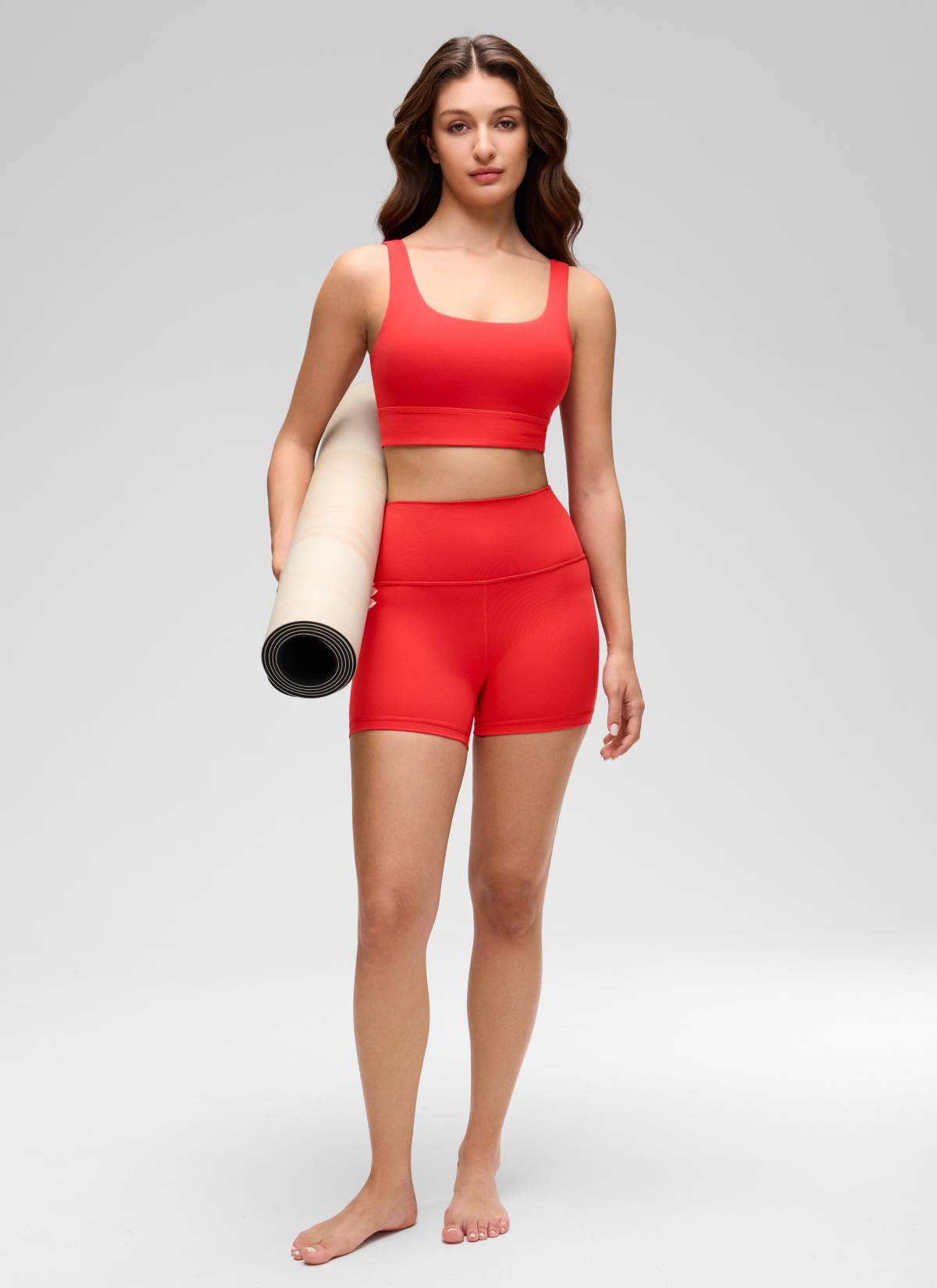 CRZ YOGA Yoga Sokongan Rendah Wanita Butterluxe Bra Sukan U Belakang Panjang Merah Tua