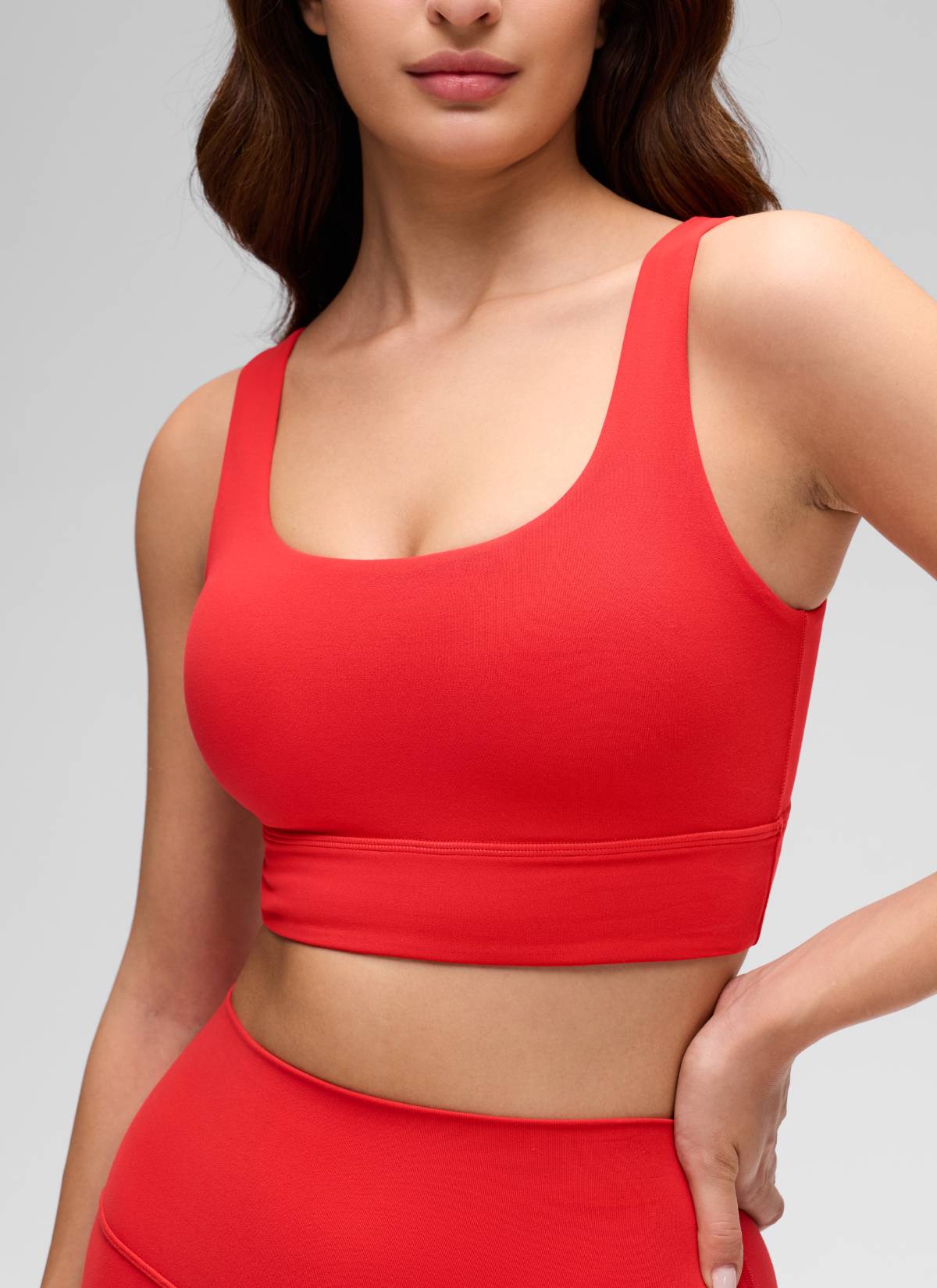 CRZ YOGA Yoga Sokongan Rendah Wanita Butterluxe Bra Sukan U Belakang Panjang Merah Tua