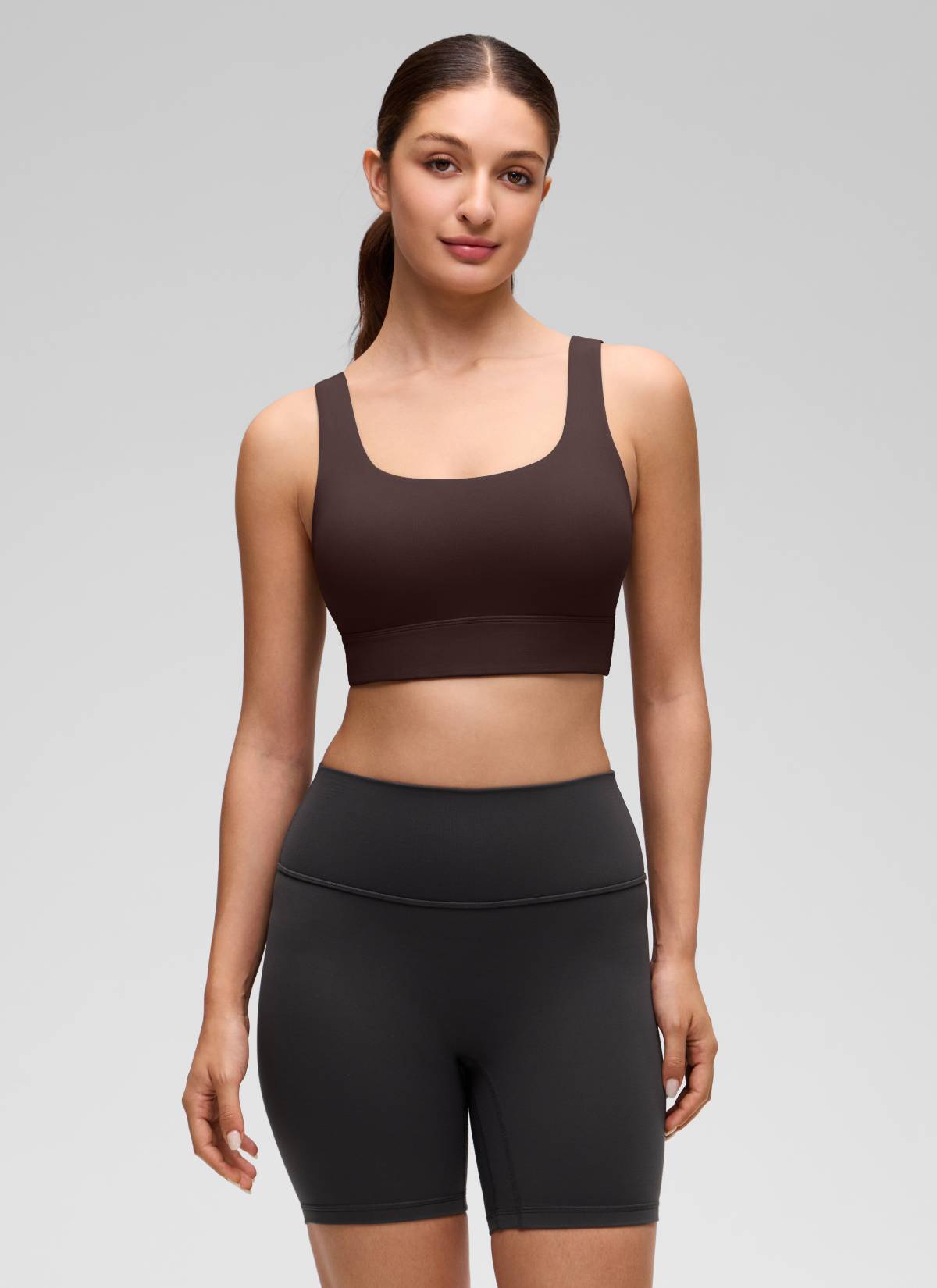 CRZ YOGA Yoga Sokongan Rendah Wanita Butterluxe Bra Sukan U Belakang Panjang Hot Fudge Coklat