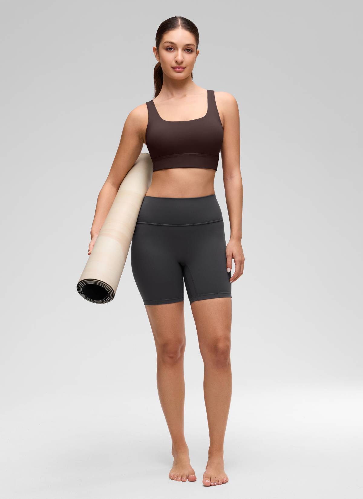 CRZ YOGA Yoga Sokongan Rendah Wanita Butterluxe Bra Sukan U Belakang Panjang Hot Fudge Coklat